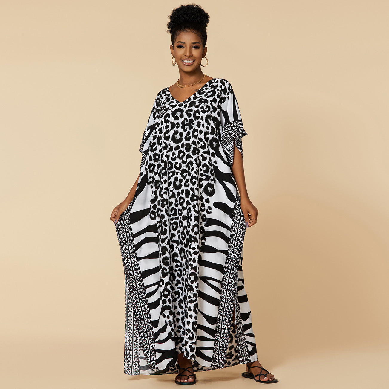 Loose Long Beach Cover Up Rayon Positioning Print Holiday Robe Dress Women Bella Mia